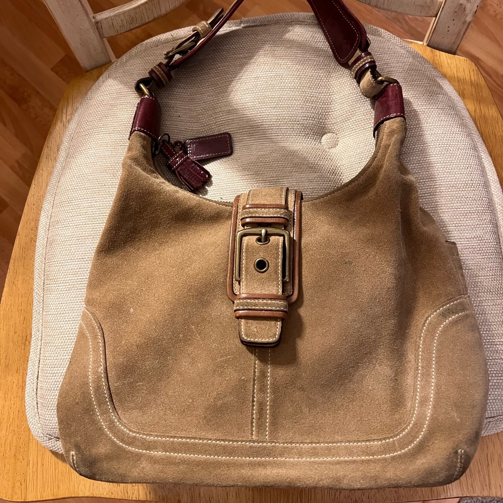Coach Tan and Burgundy Shoulder Bag